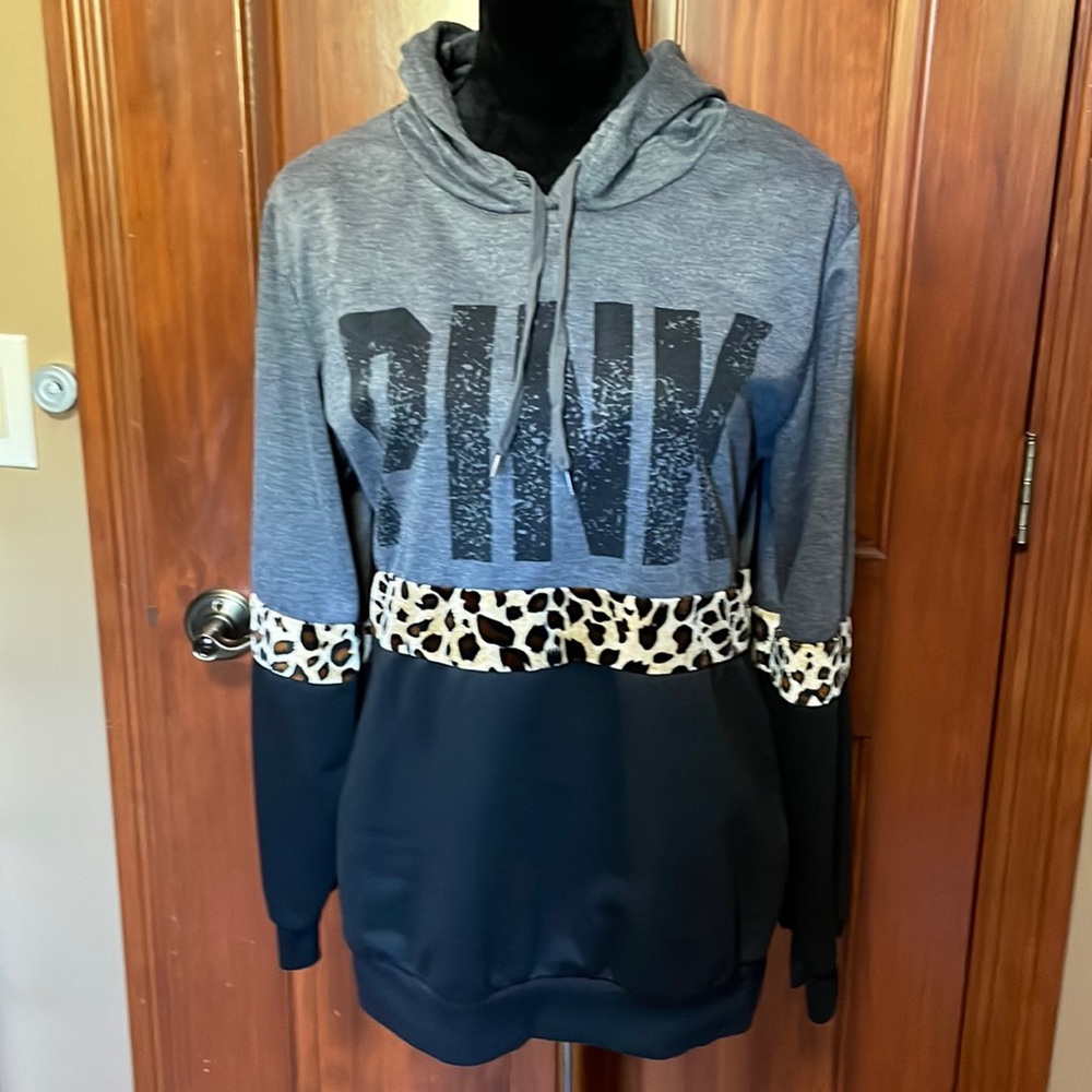 Pink gray black/animal print hoodie